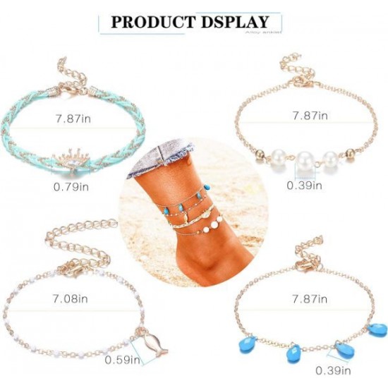 20PCS Boho Ocean Ankle Bracelets Beaded Shell Pearl Layered Beach Anklets For Women Foot Hand Chains Anklet Set Adjustable 20PCS Boho Ocean Ankle Bracelets Beaded Shell Pearl Layered Beach Anklets For Women Foot Hand Chains Anklet Set Adjustable